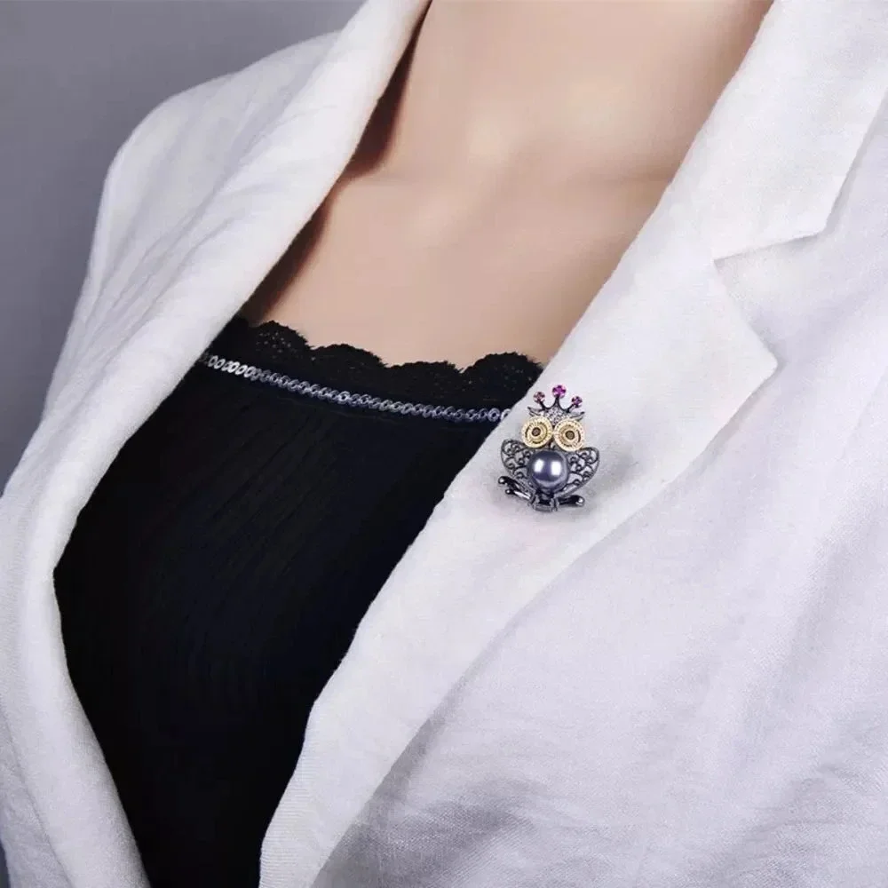 VQ Crown Owl Brooch